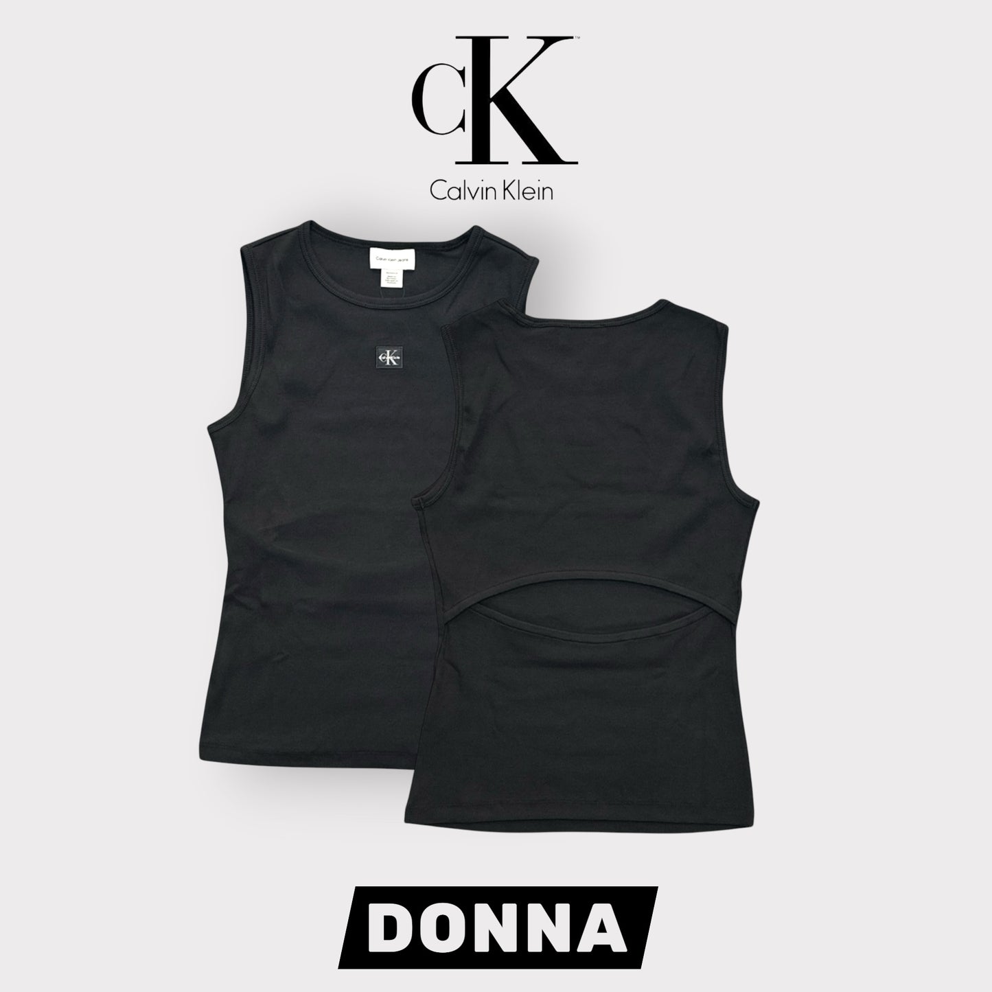 CALVIN KLEIN- Canotta a costine Donna, con logo frontale e taglio dietro, Slim Fit, col.Nero
