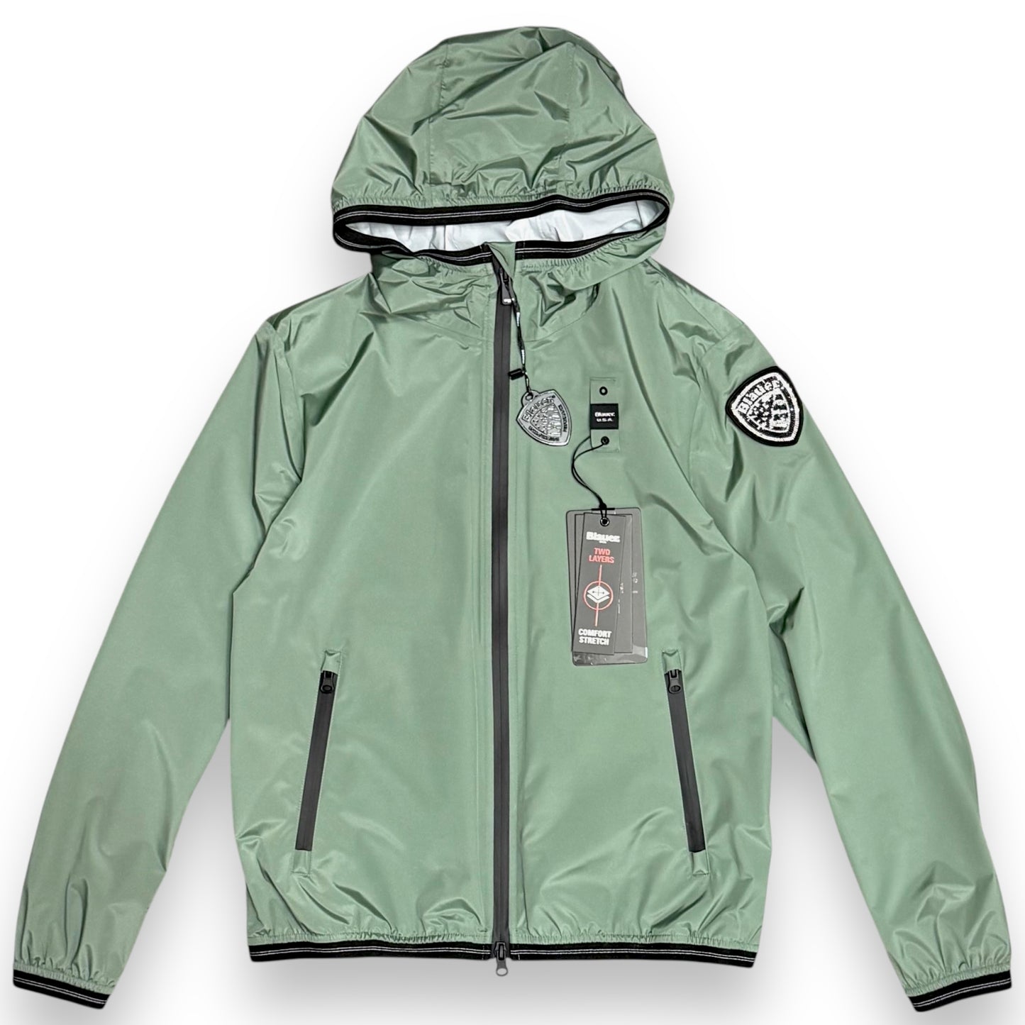 Giubbotto Blauer Donna, antivento con scudetto Swarovski e cappuccio, mod.NAY, Col.Verde