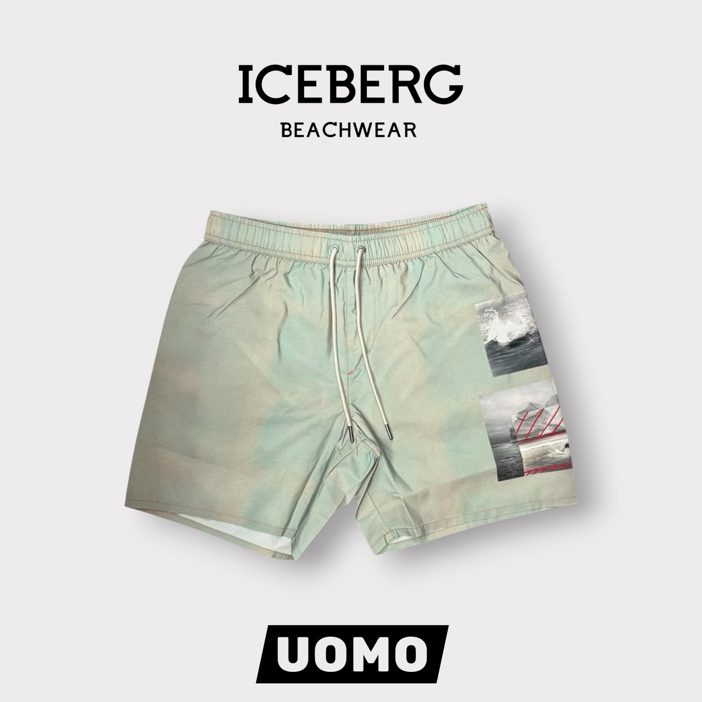 ICEBERG BEACHWEAR- Costume Uomo, con fantasia, Col.Menta