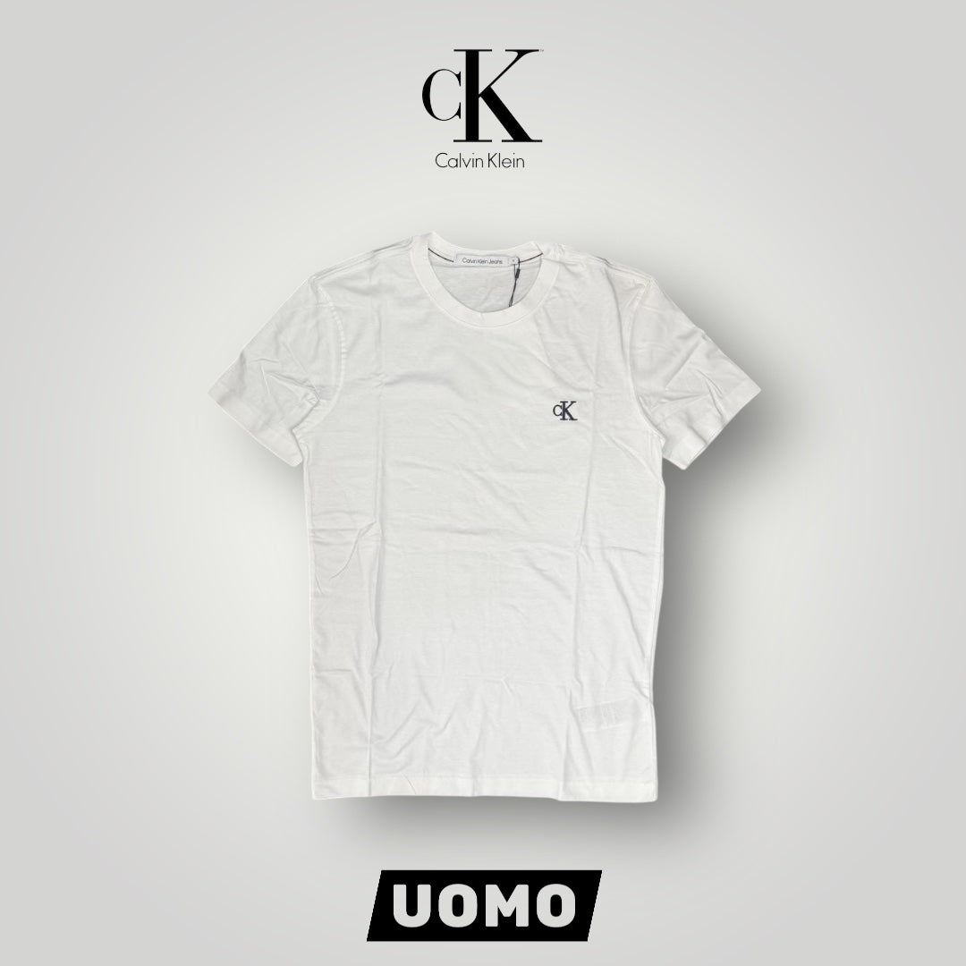 T-shirt CALVIN KLEIN, con logo ricamato lato cuore, Col.Bianco
