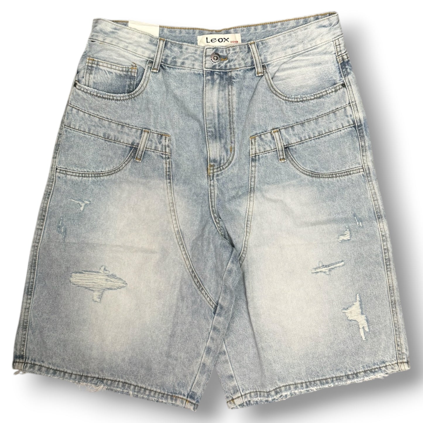 LEOX - Bermuda Uomo, Baggy Fit (lunghezza sotto ginocchio), con mezza zip laterale, Col.