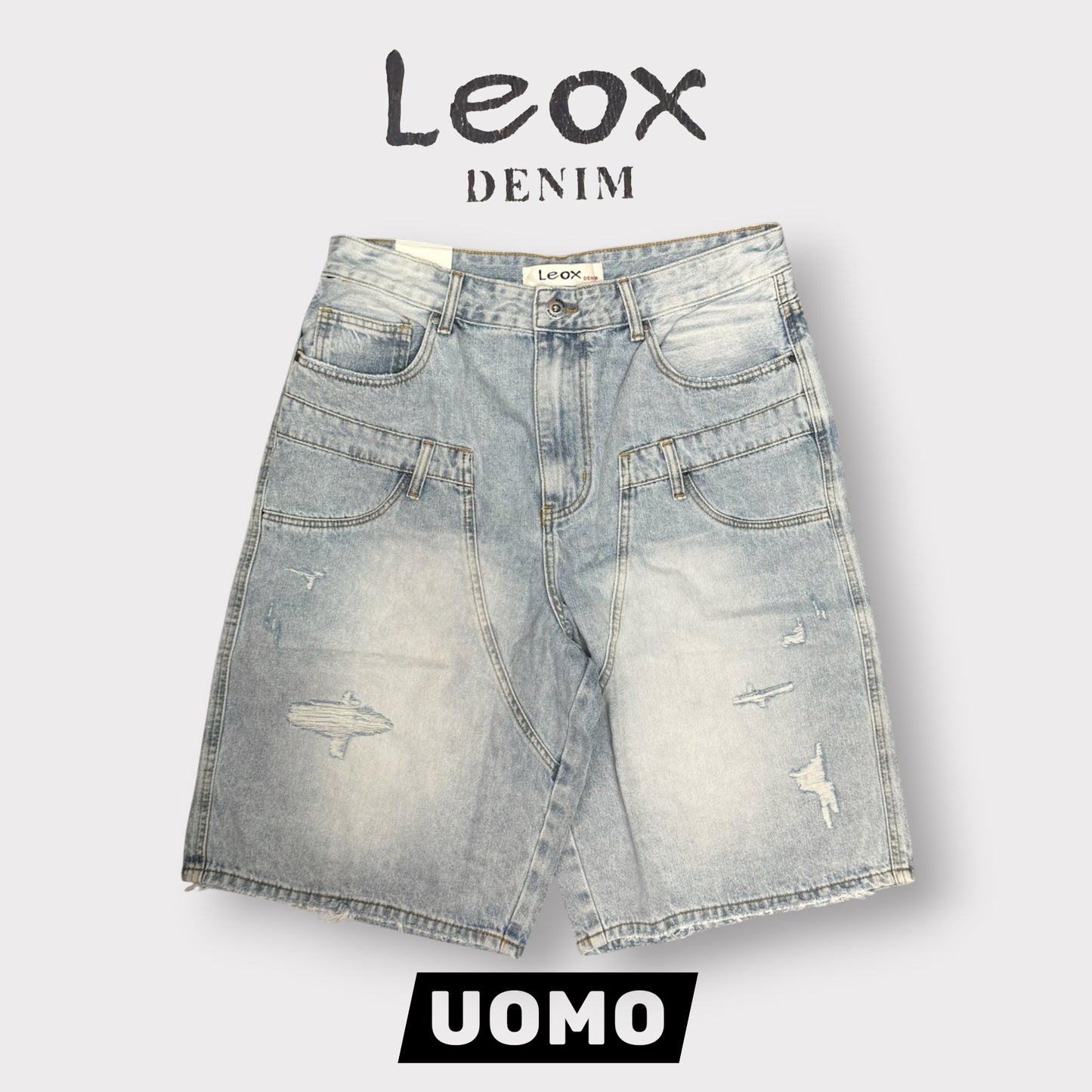 LEOX - Bermuda Uomo, Baggy Fit (lunghezza sotto ginocchio), con mezza zip laterale, Col.
