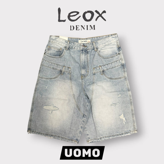 LEOX - Bermuda Uomo, Baggy Fit Carpenter con strappi (lunghezza sotto ginocchio), Col.
