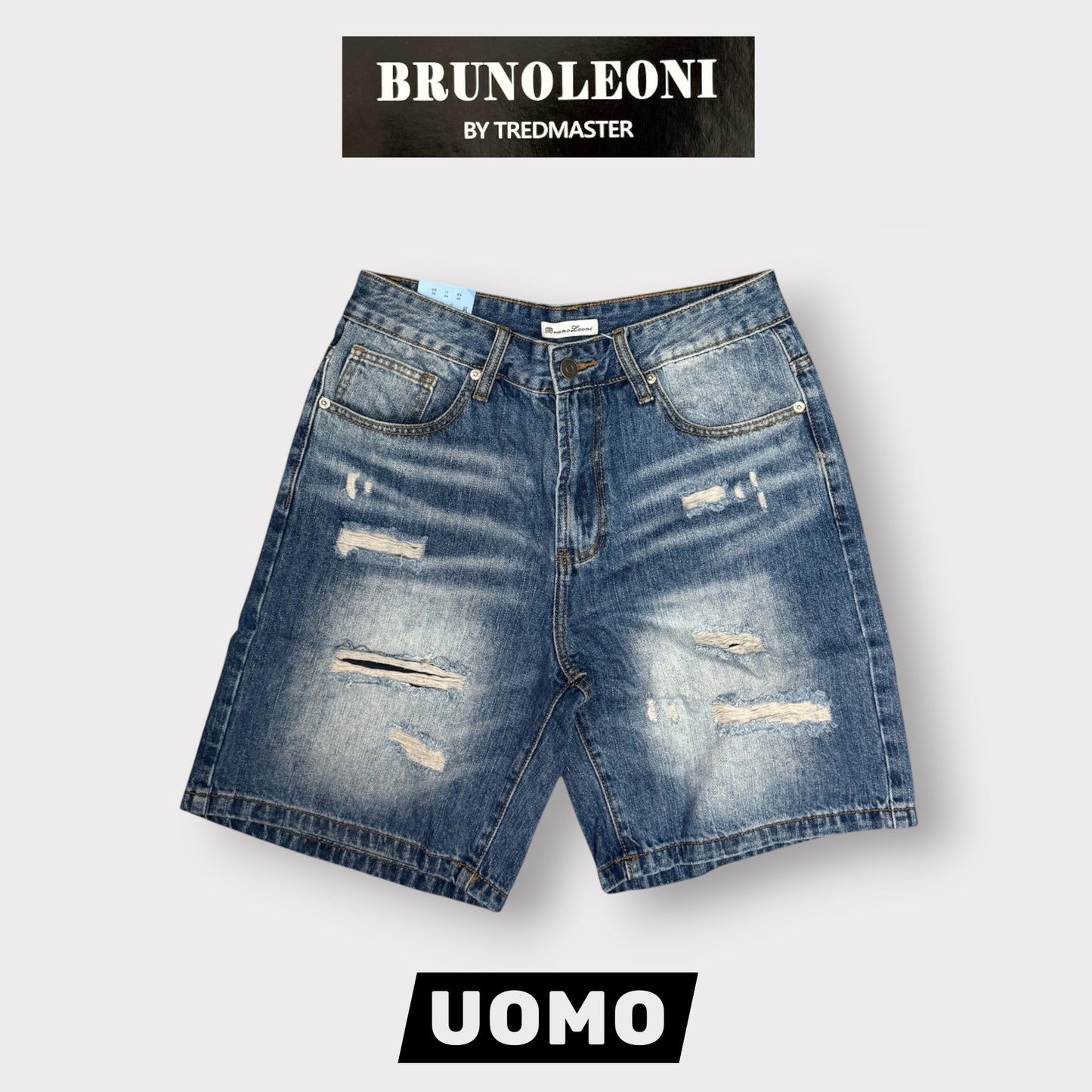 BRUNO LEONI - Bermuda Uomo (lunghezza sopra al ginocchio), Col.Denim