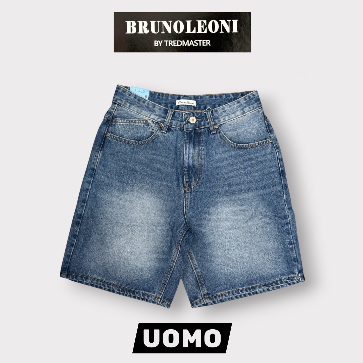 BRUNO LEONI - Bermuda Uomo (lunghezza sopra al ginocchio), Col.Denim