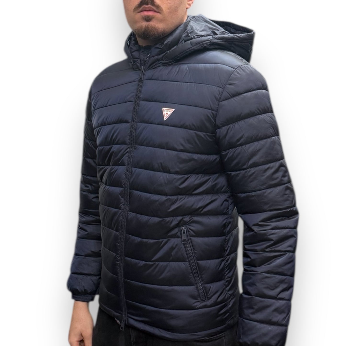 Piumino GUESS 100 grammi con cappuccio, Col.Blu