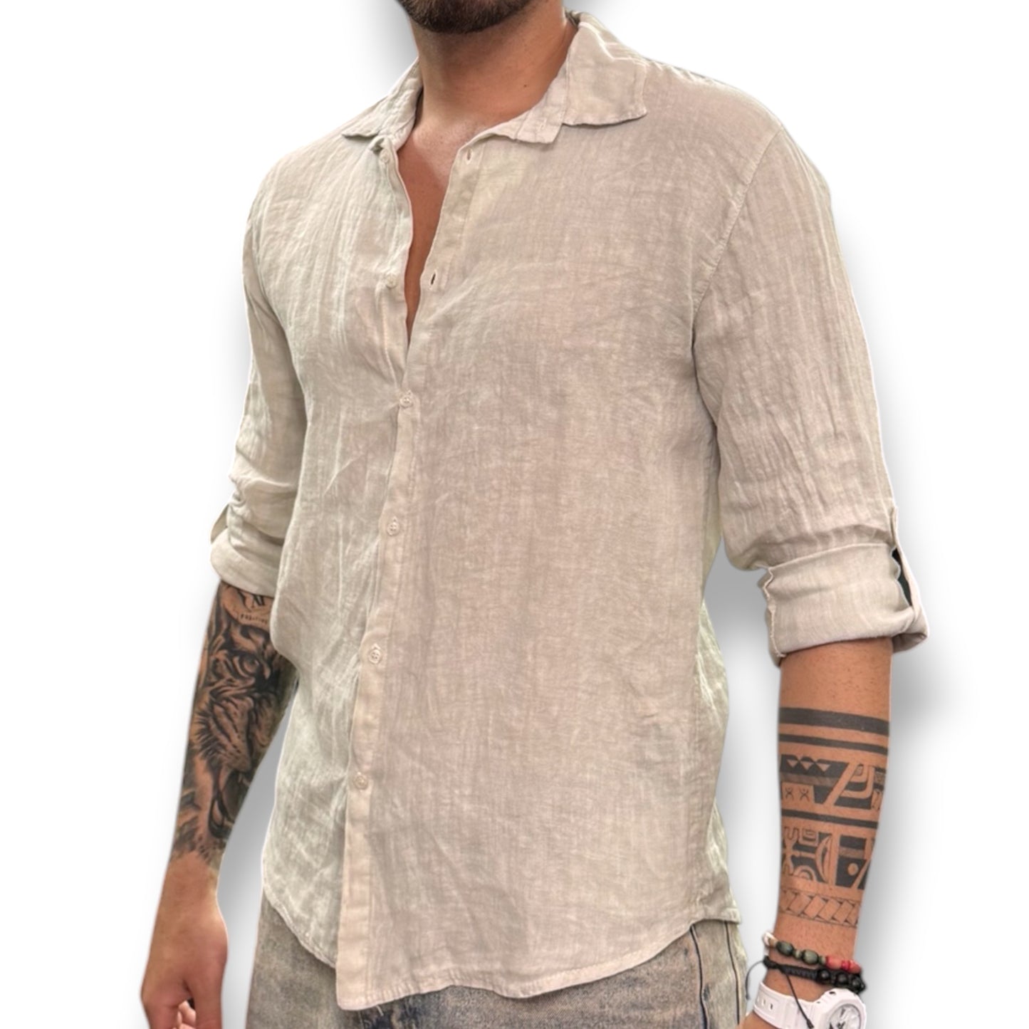 Camicia con colletto, Tex.Lino, Col.Beige