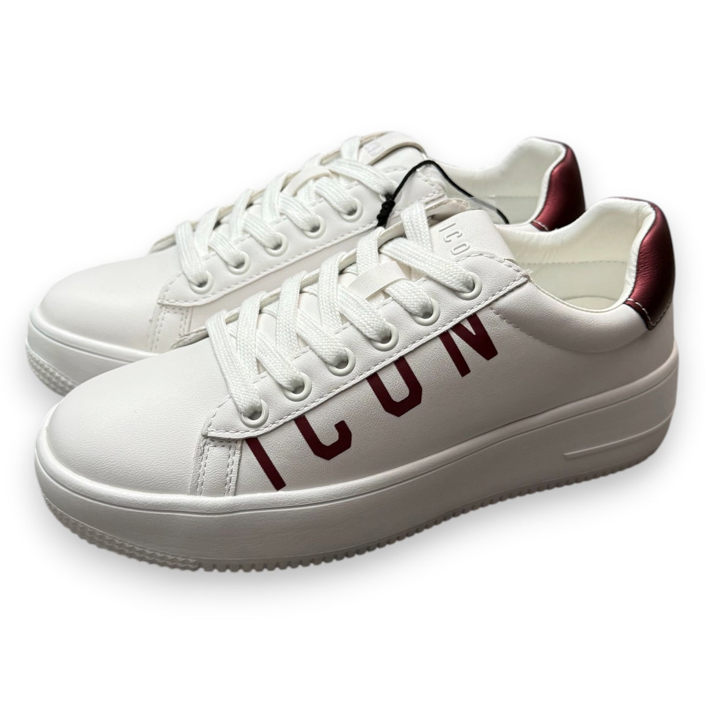 ICON- Scarpe Donna con stampa laterale lucida, col.Bianco/Bordeaux