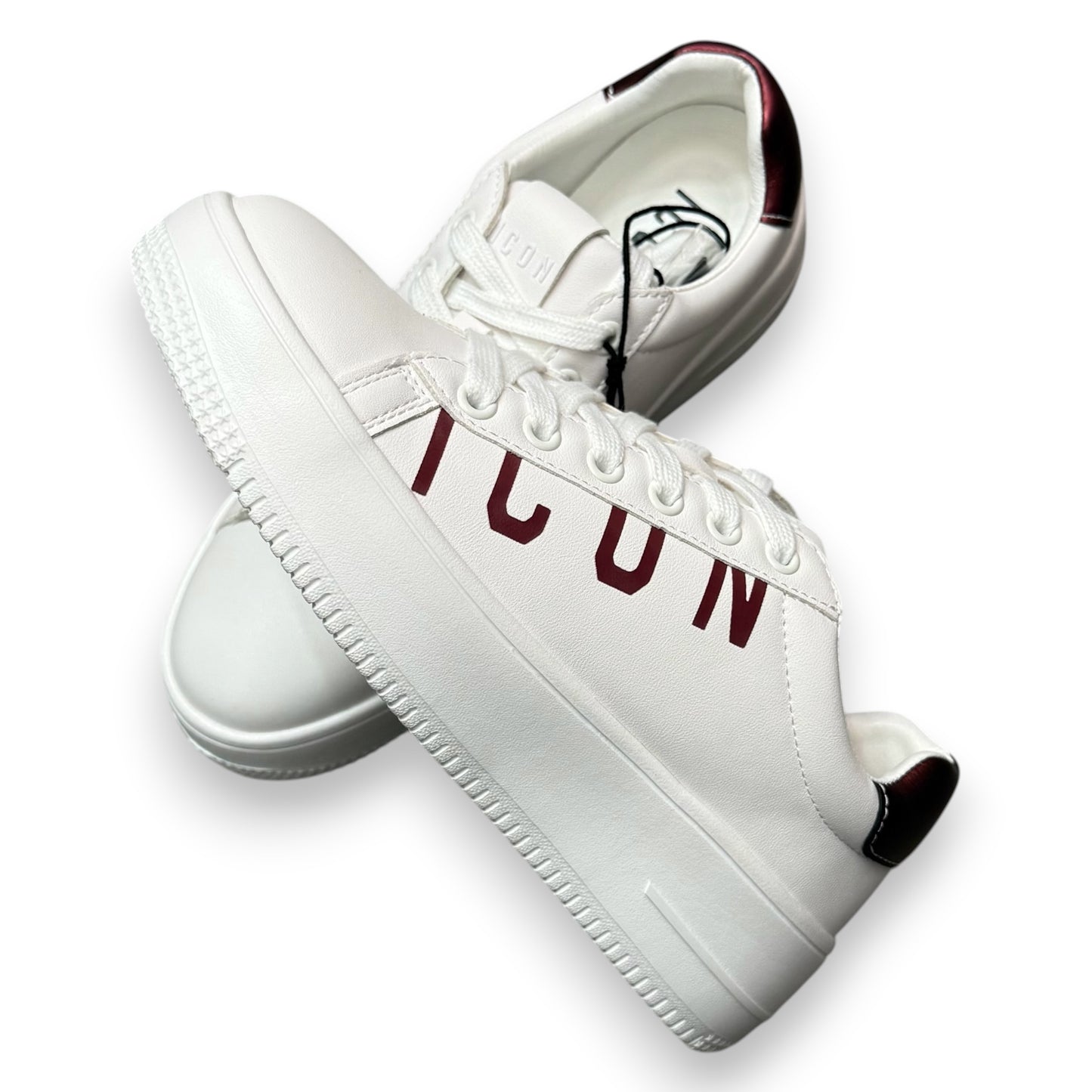 ICON- Scarpe Donna con stampa laterale lucida, col.Bianco/Bordeaux