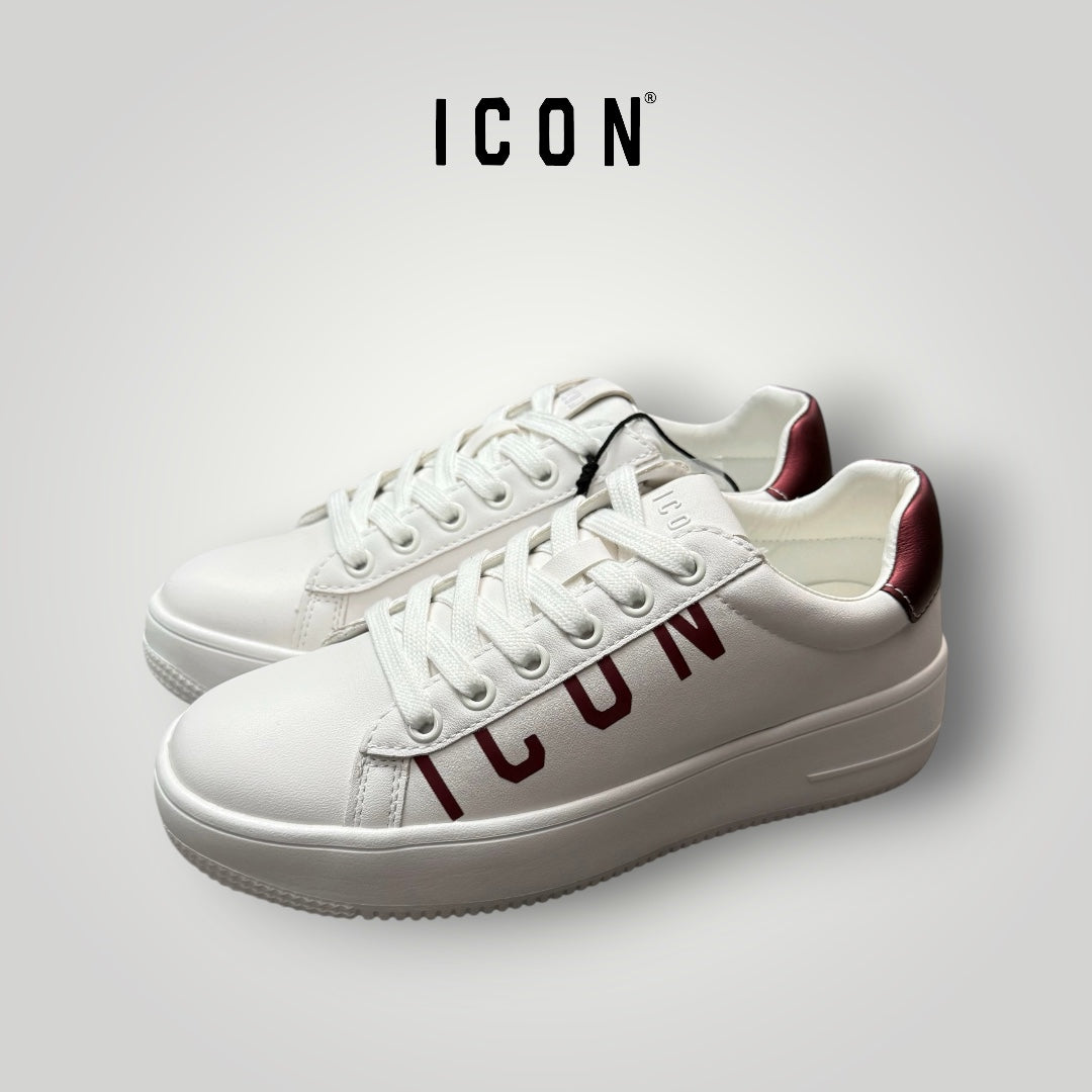ICON- Scarpe Donna con stampa laterale lucida, col.Bianco/Bordeaux
