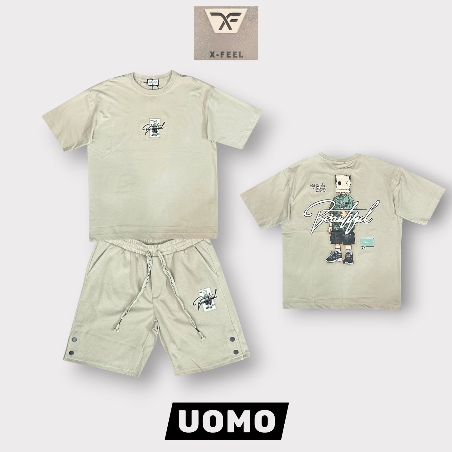 X-FEEL - Completino estivo Uomo con stampa schienale, Col.Beige