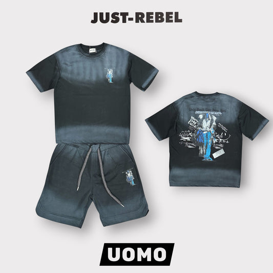 JUST REBEL - Completino estivo Uomo con stampa schienale, Col.Blu
