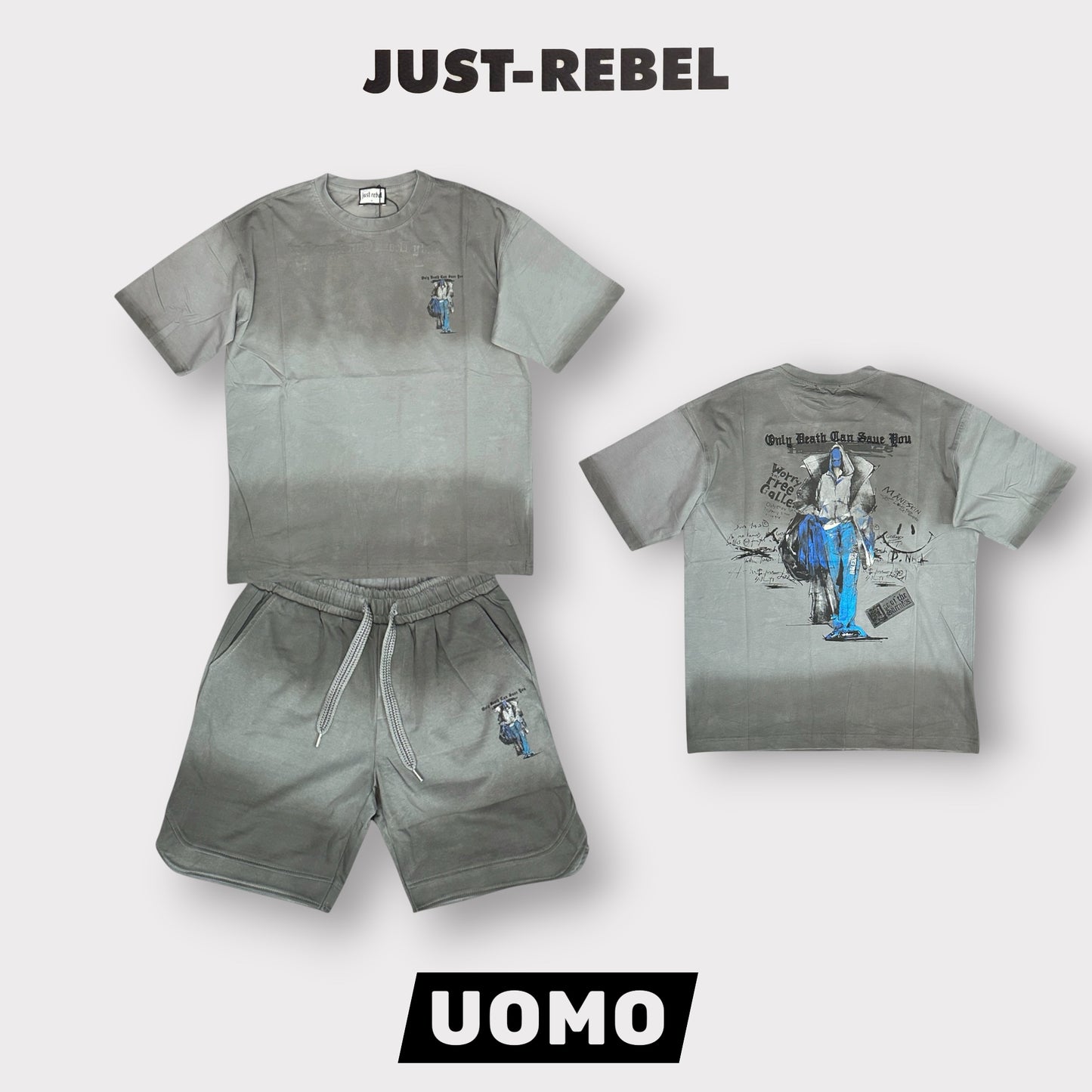 JUST REBEL - Completino estivo Uomo con stampa schienale, Col.Grigio