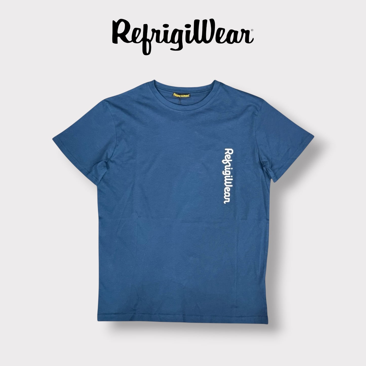 REFRIGIWEAR - T-Shirt Uomo con scritta orizzontale, Col.Blu