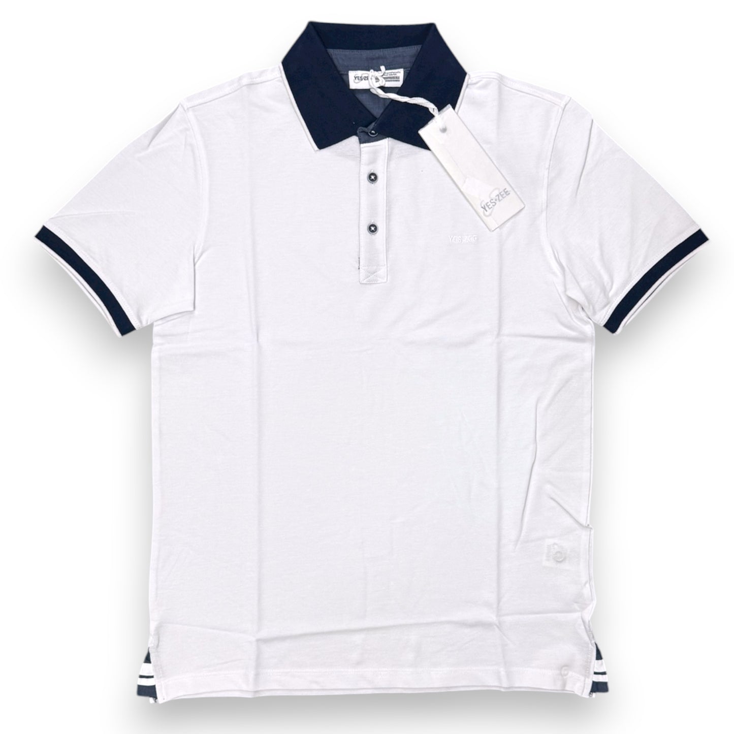 Polo YES-ZEE in piquet con collo a contrasto, col.Bianco
