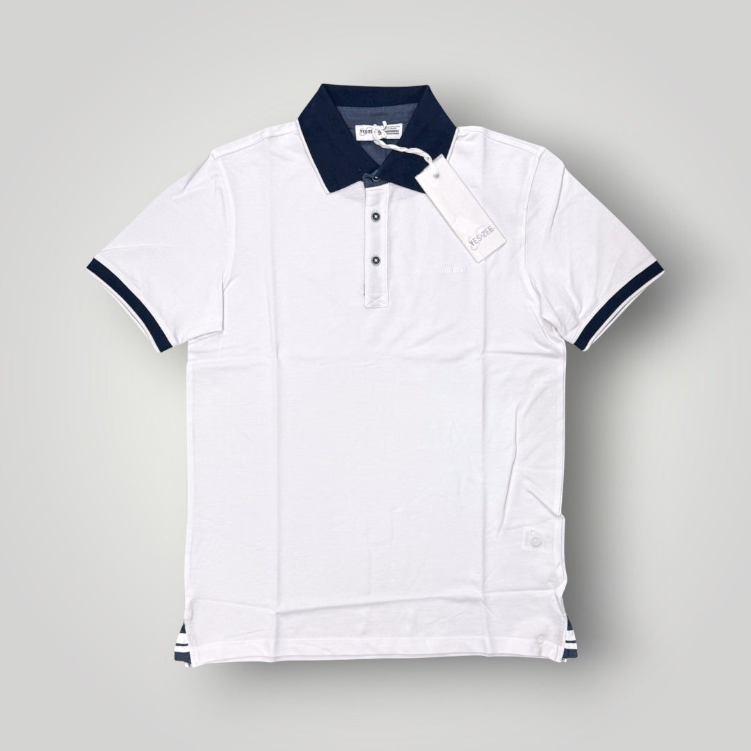 Polo YES-ZEE in piquet con collo a contrasto, col.Bianco