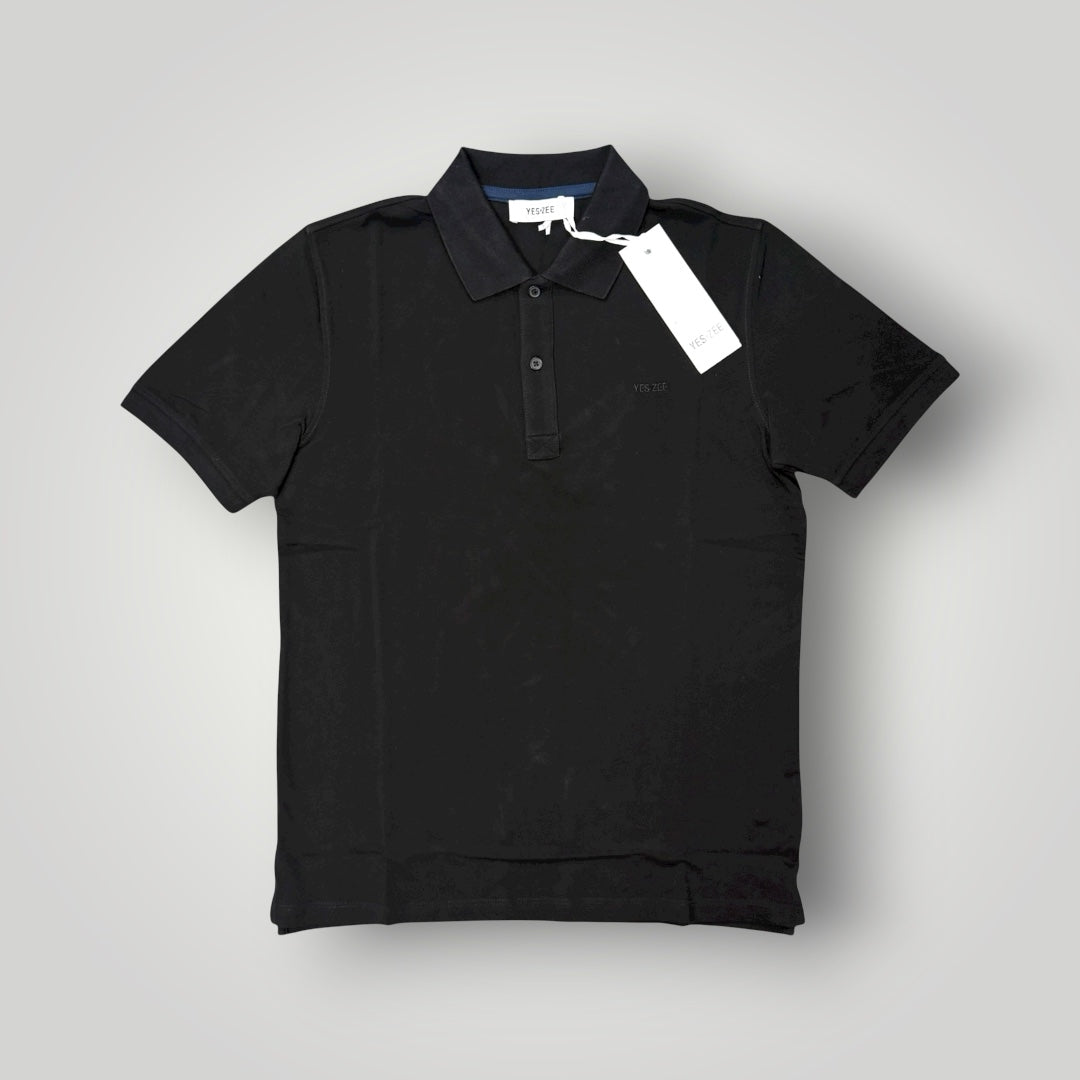 Polo YES-ZEE in piquet con scritta ricamata lato cuore, col.Nero