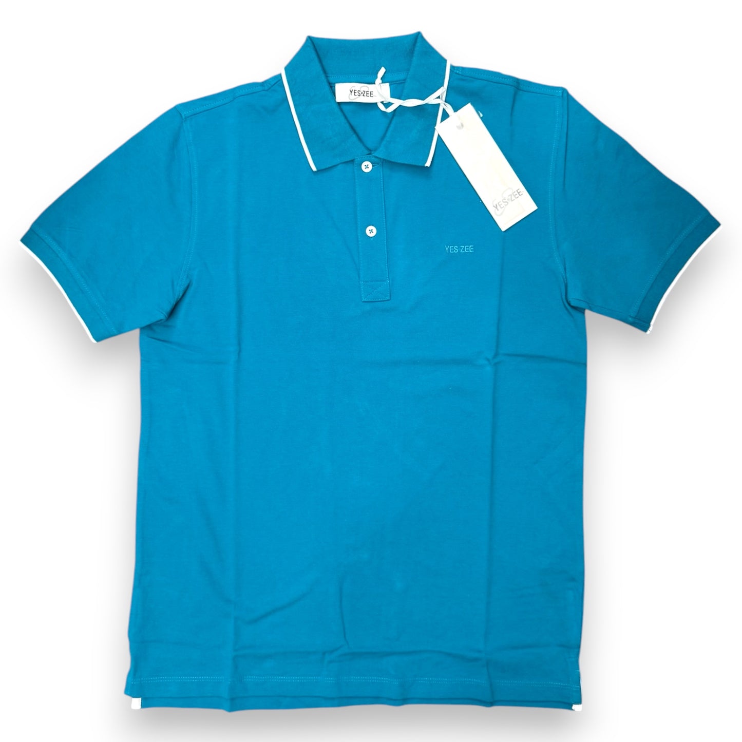 Polo YES-ZEE in piquet con righino sul collo, col.Turchese