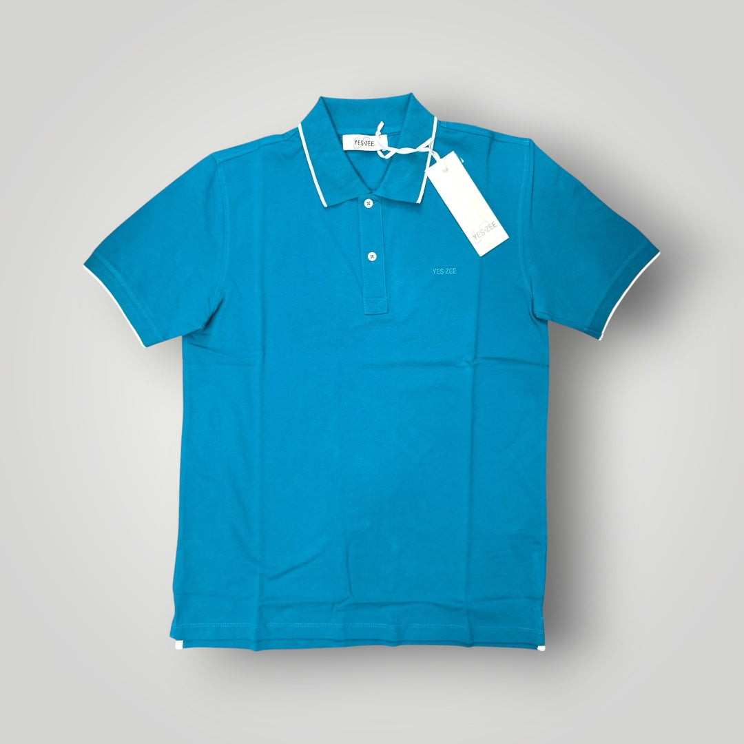 Polo YES-ZEE in piquet con righino sul collo, col.Turchese
