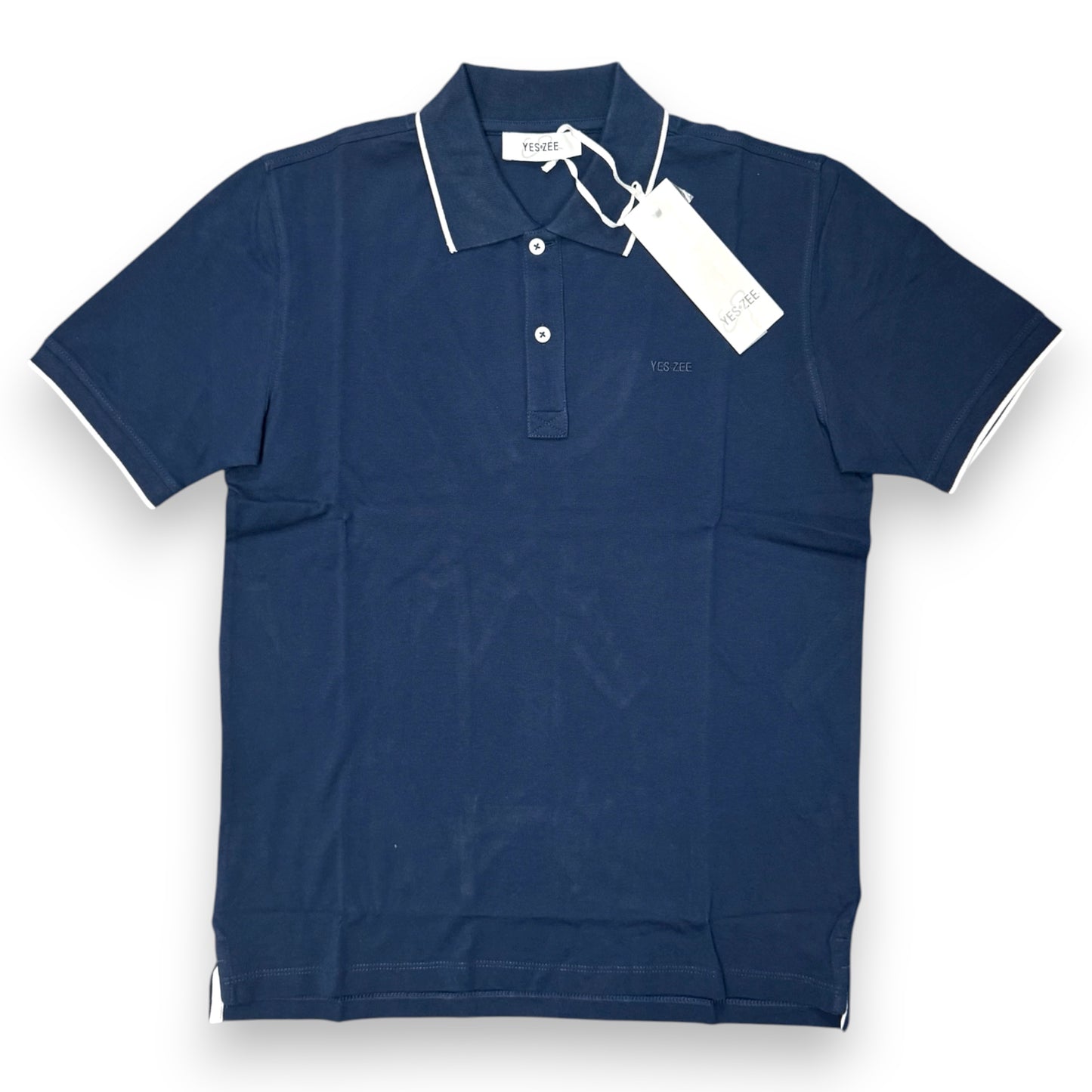 Polo YES-ZEE in piquet con righino sul collo, col.Blu