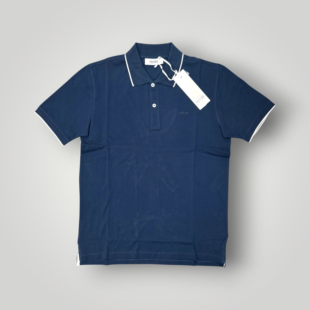 Polo YES-ZEE in piquet con righino sul collo, col.Blu