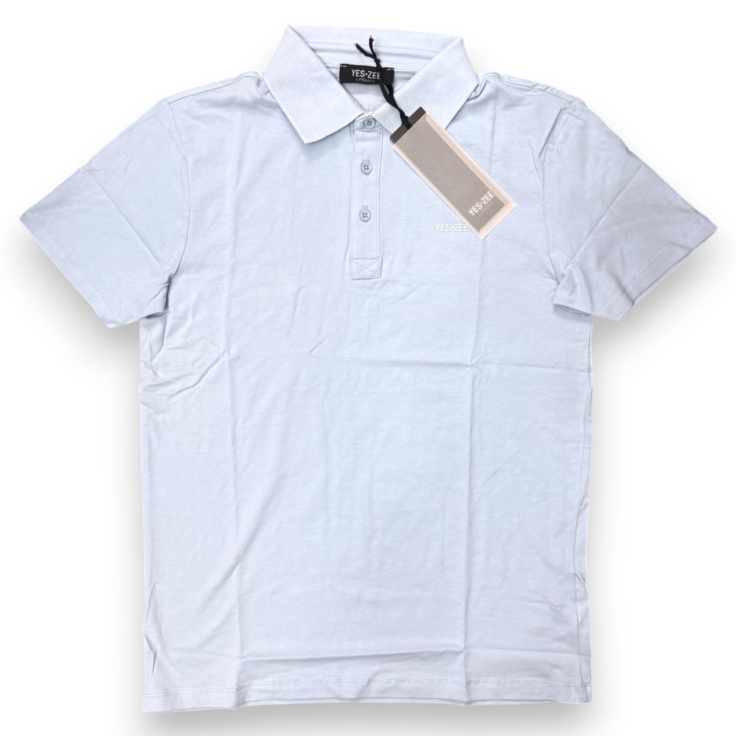 Polo YES-ZEE in maglina con scritta gommata, col.Celeste