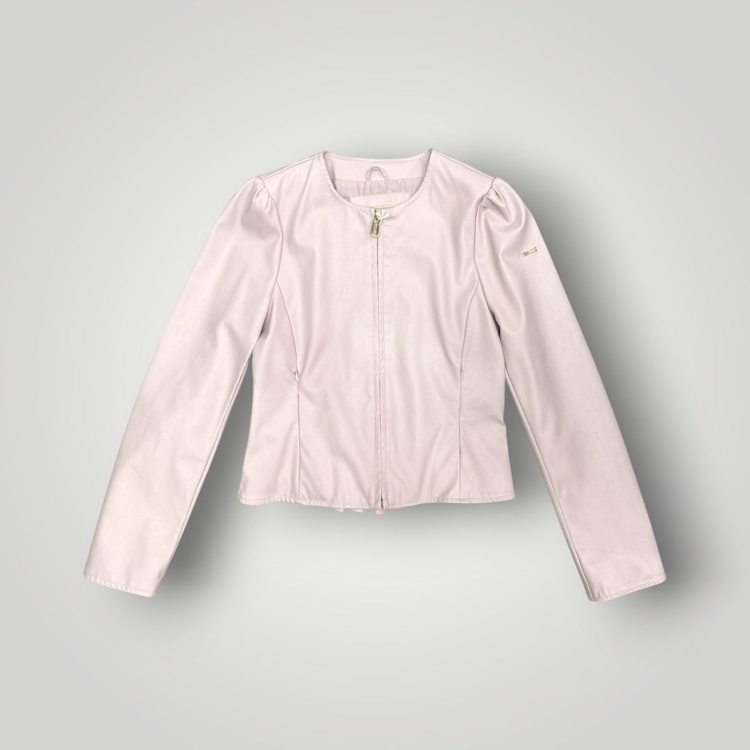 Giacca in ecopelle YES-ZEE, con rouches sulle spalle e sul retro, Col.Cipria
