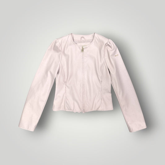 Giacca in ecopelle YES-ZEE, con rouches sulle spalle e sul retro, Col.Cipria