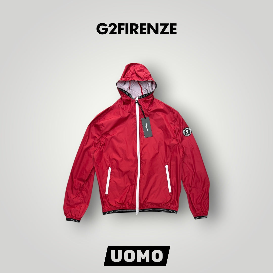 Giubbotto G2FIRENZE, antivento con cappuccio e zip termosaldata, col.Rosso