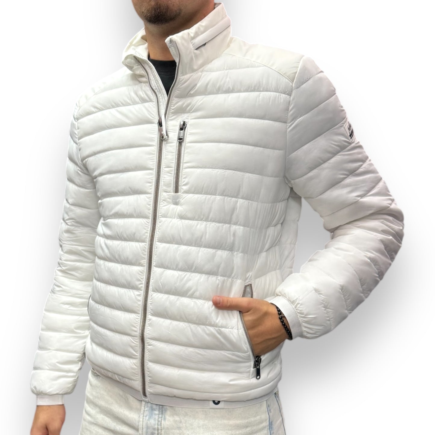 Giubbotto YES-ZEE Uomo 70 grammi con cappuccio nascosto, col.Bianco