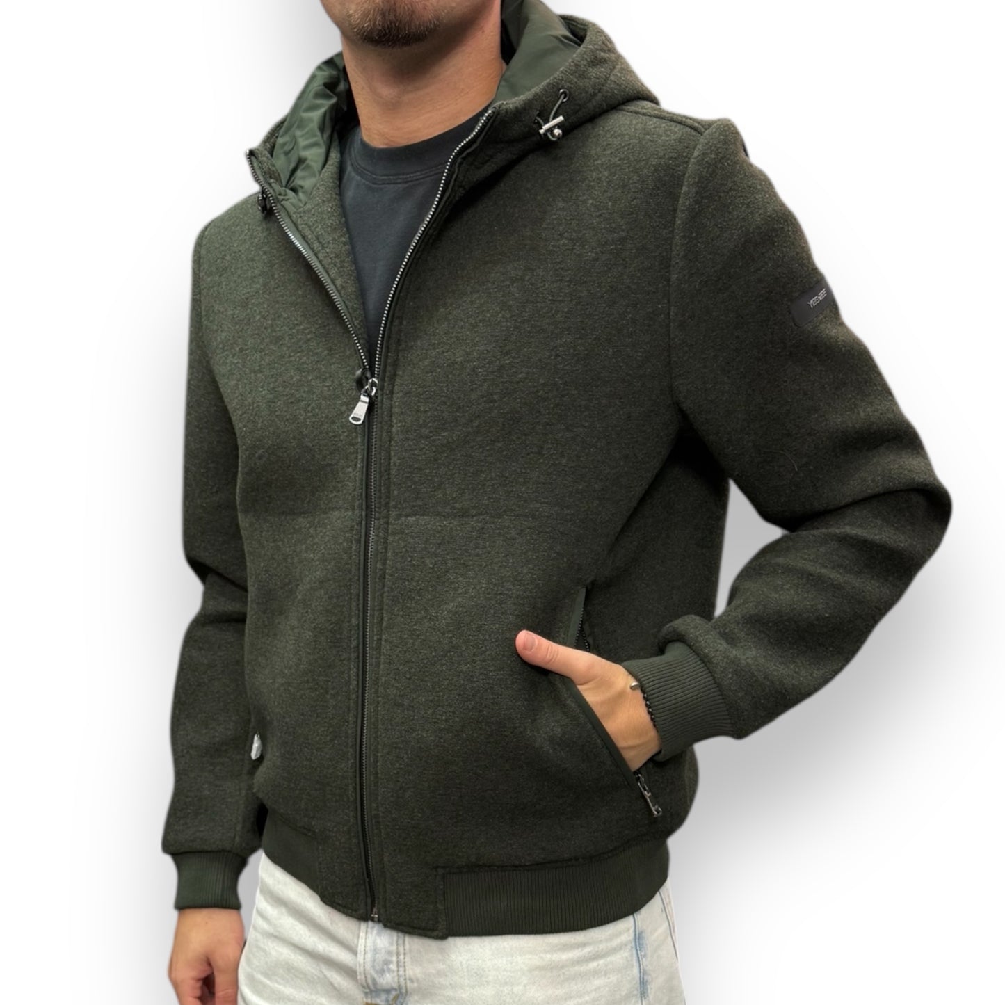 Giubbotto YES-ZEE Uomo in lanetta con cappuccio, col.Verde