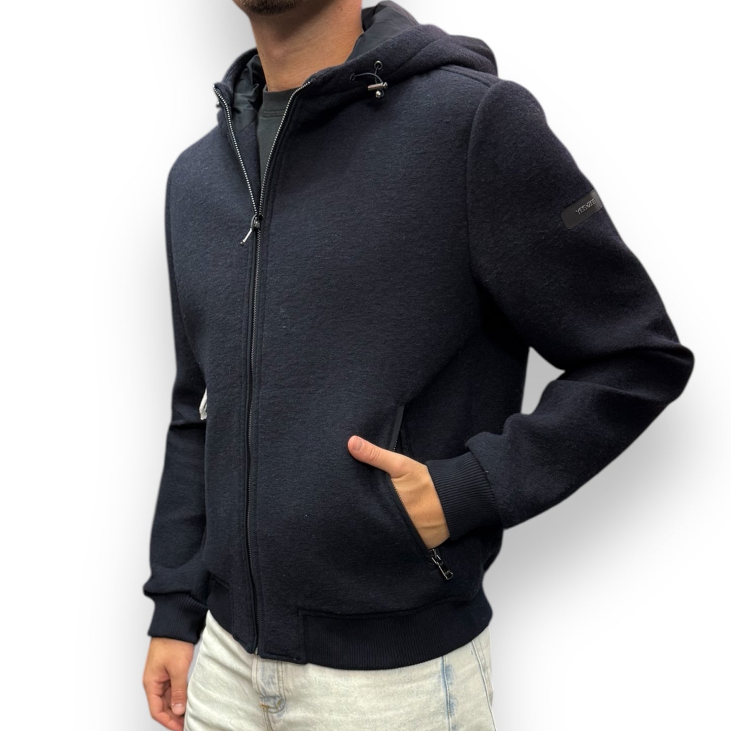 Giubbotto YES-ZEE Uomo in lanetta con cappuccio, col.Blu