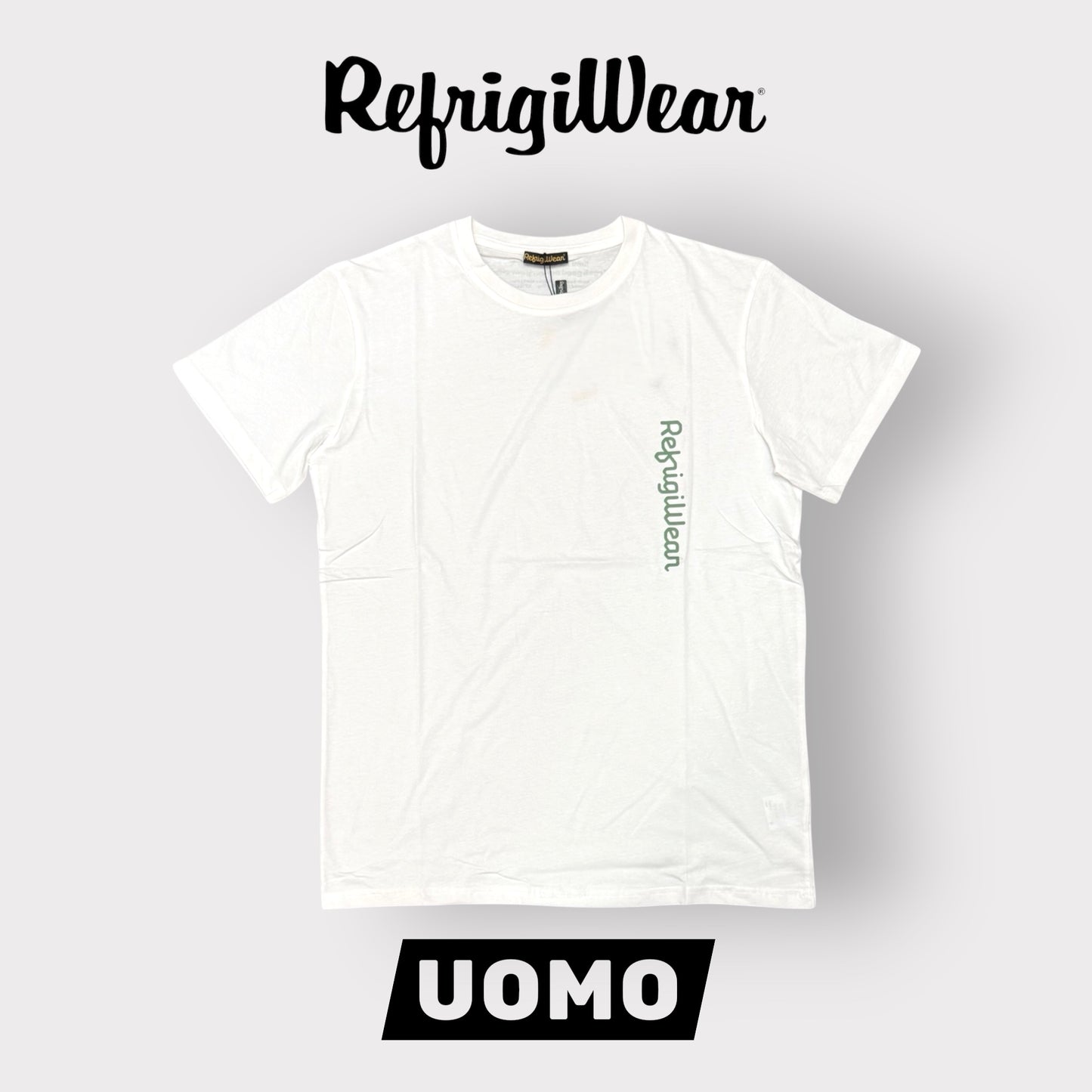 REFRIGIWEAR - T-Shirt Uomo con scritta orizzontale, Co.Bianco