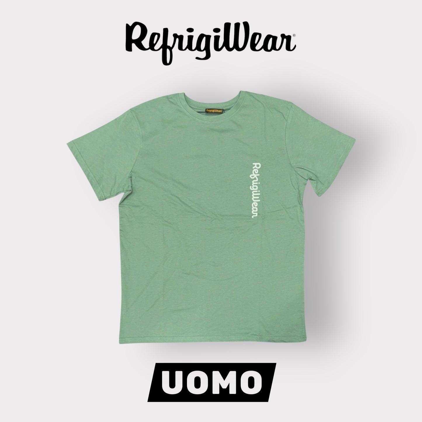 REFRIGIWEAR - T-Shirt Uomo con scritta orizzontale, Col.Verde