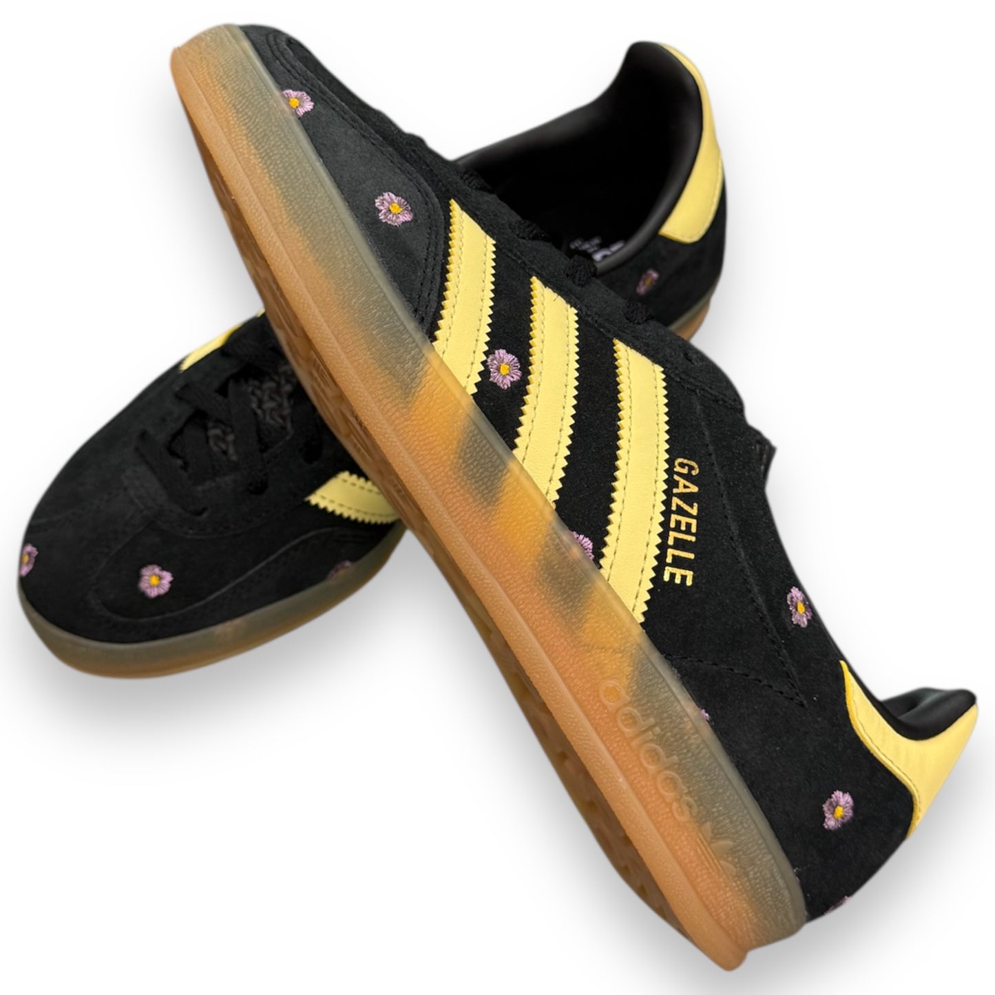 Scarpe GAZELLE INDOOR W con fiori ricamati, col.Nero/Giallo