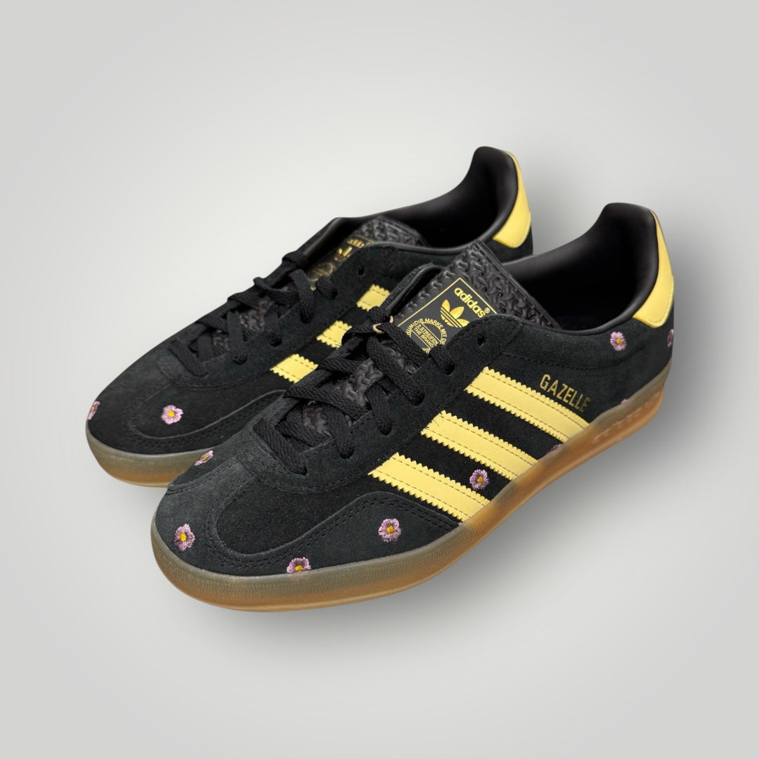 Scarpe GAZELLE INDOOR W con fiori ricamati, col.Nero/Giallo