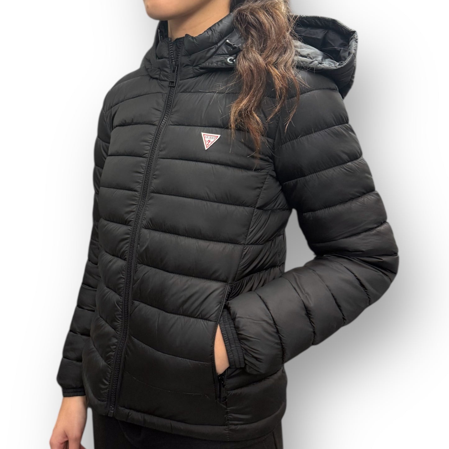 Piumino GUESS Donna con cappuccio sganciabile, Col.Nero