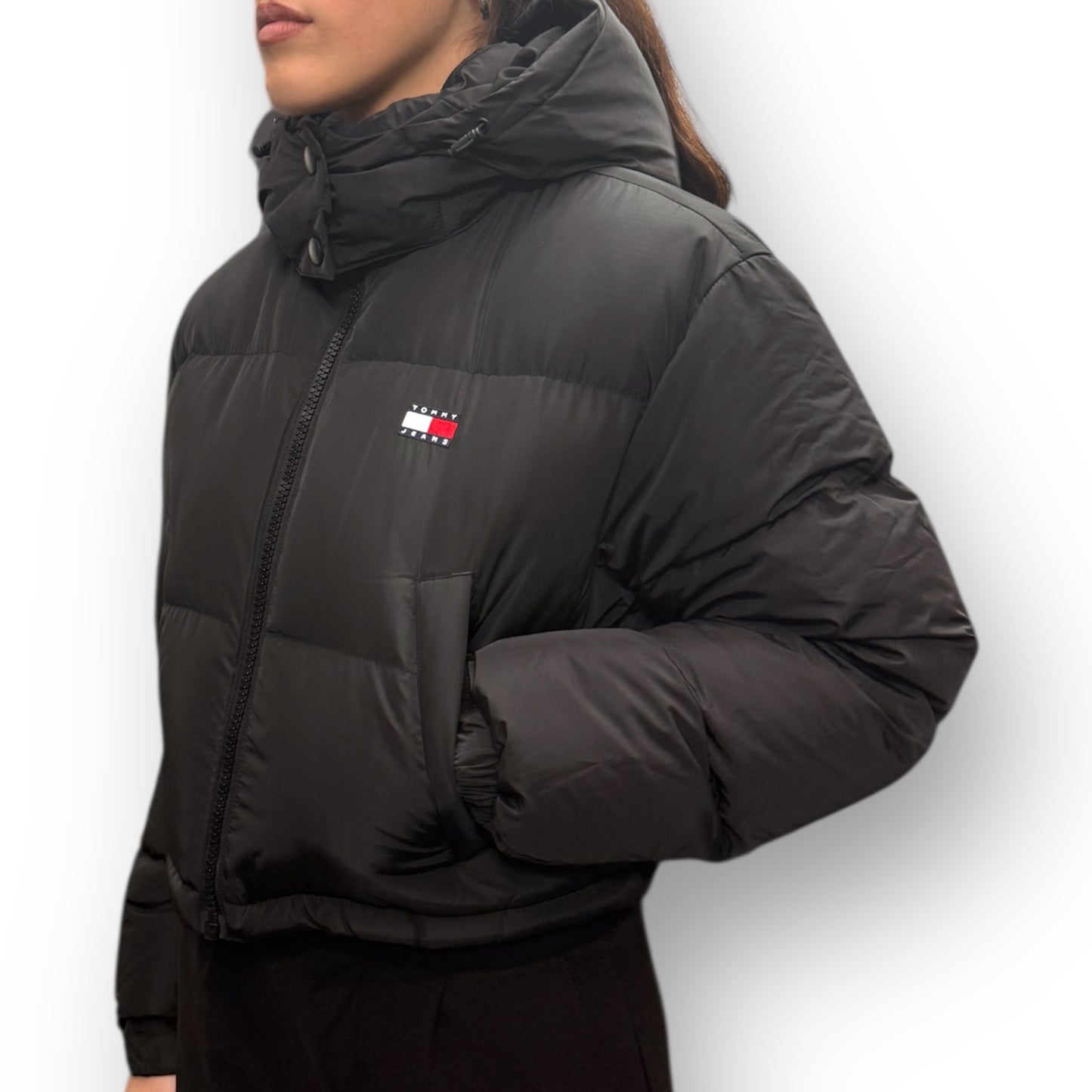 Giubbotto TOMMY HILFIGER Donna, con cappuccio sganciabile, mod.Puffer,  (veste grande si consiglia una tg. In meno), col.Nero