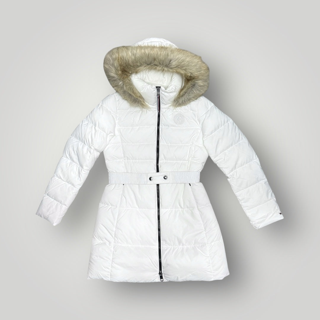 Giubbotto TOMMY HILFIGER Donna, lungo, con cappuccio fisso e pelliccia, (veste grande si consiglia una tg. In meno), col.Bianco