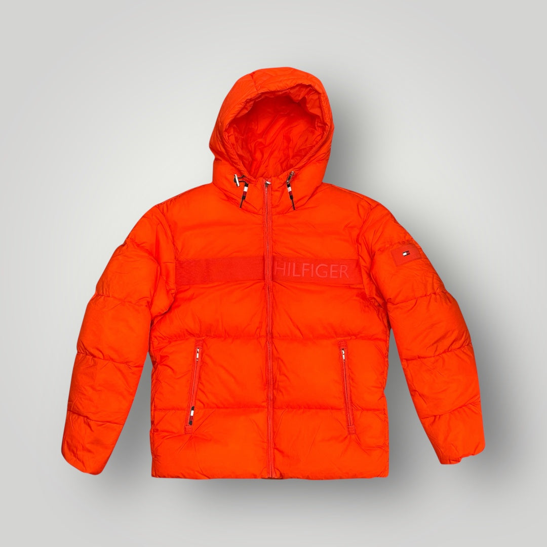 Giubbotto TOMMY HILFIGER Uomo, con cappuccio fisso, (veste grande si consiglia una tg. In meno), col.Arancione Fluo