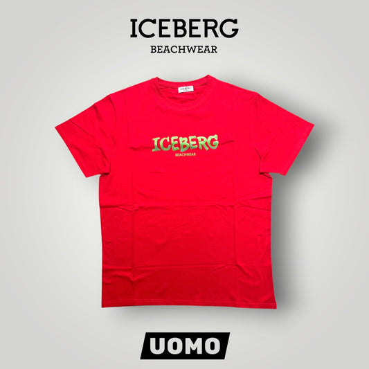 ICEBERG BEACHWEAR- T-shirt Uomo, stampa frontale verde, col.Rosso
