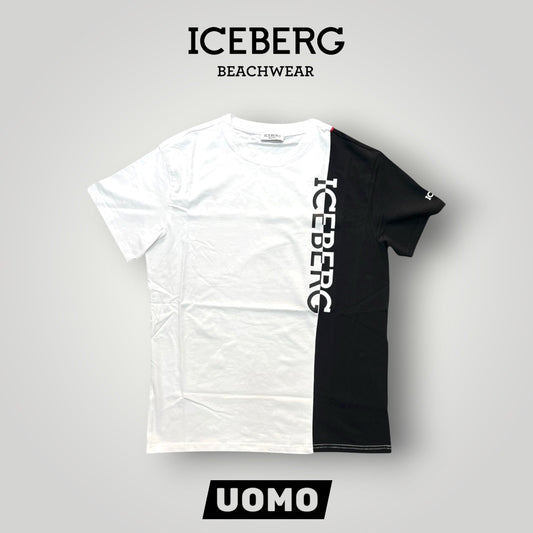 ICEBERG BEACHWEAR- T-shirt Uomo, stampa verticale, col.Bianco/Nero
