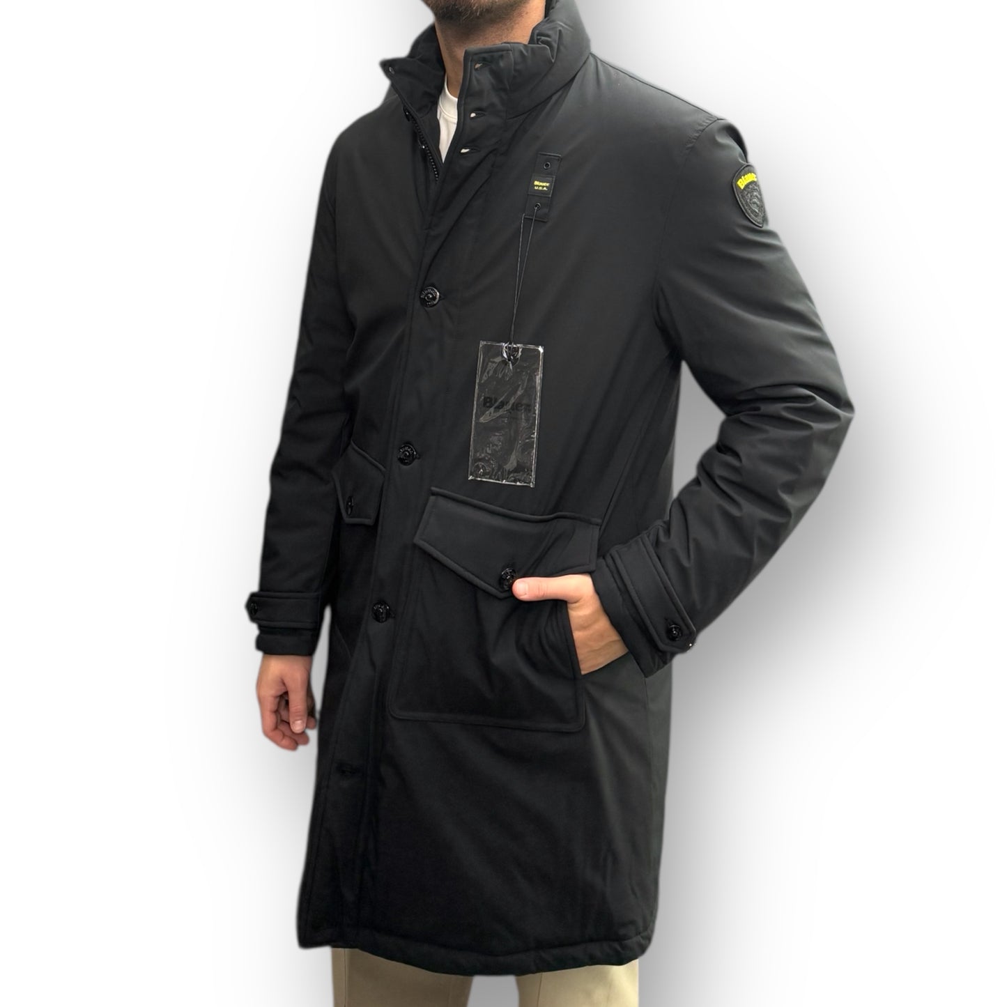 Giubbotto BLAUER Uomo, impermeabile lungo, mod.Trench, col.Nero