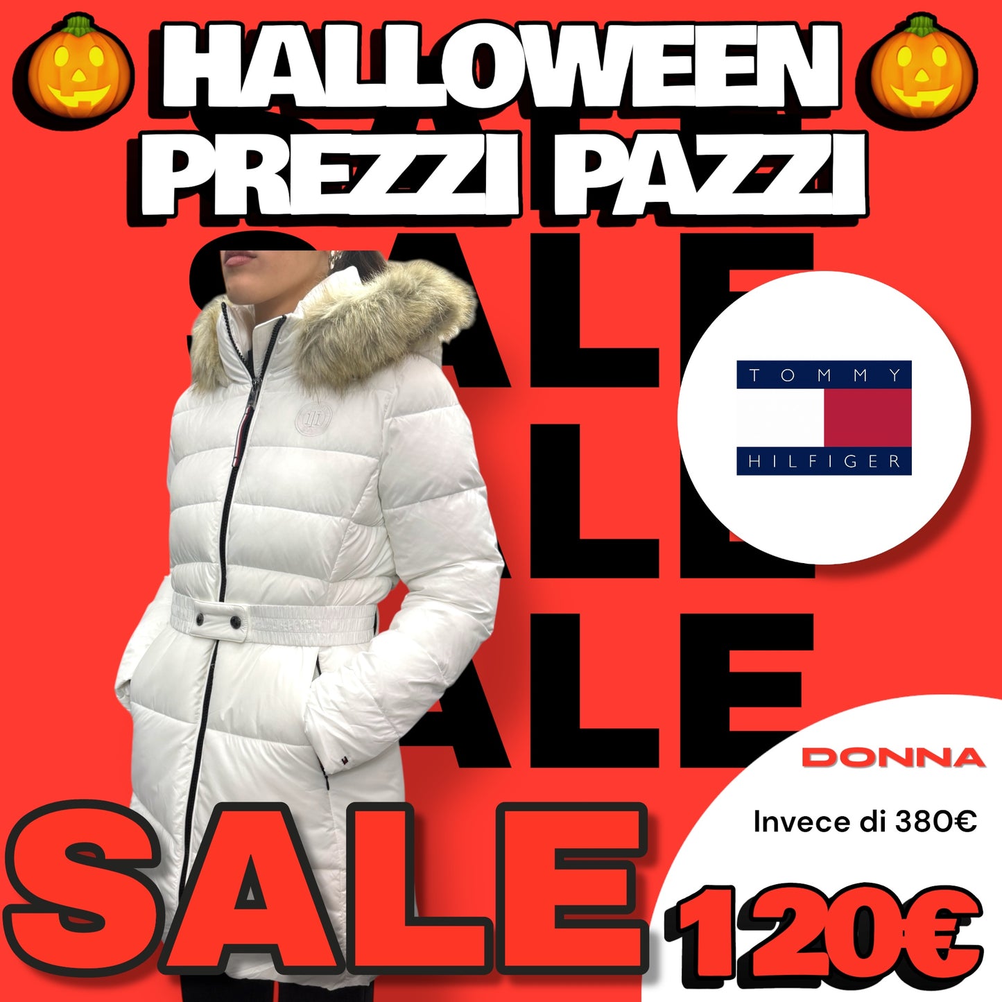 Giubbotto TOMMY HILFIGER Donna, lungo, con cappuccio fisso e pelliccia, (veste grande si consiglia una tg. In meno), col.Bianco