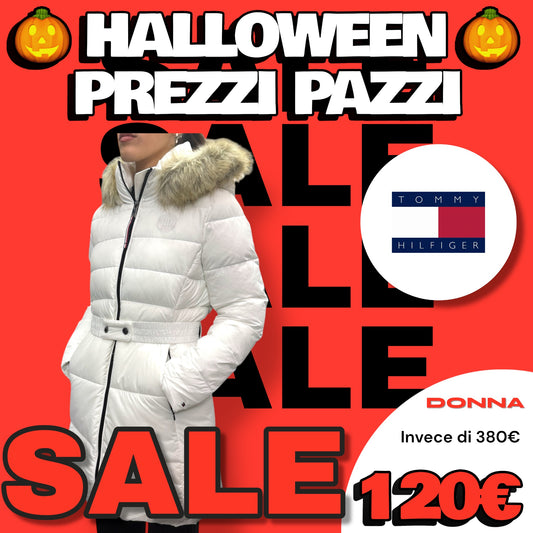 Giubbotto TOMMY HILFIGER Donna, lungo, con cappuccio fisso e pelliccia, (veste grande si consiglia una tg. In meno), col.Bianco