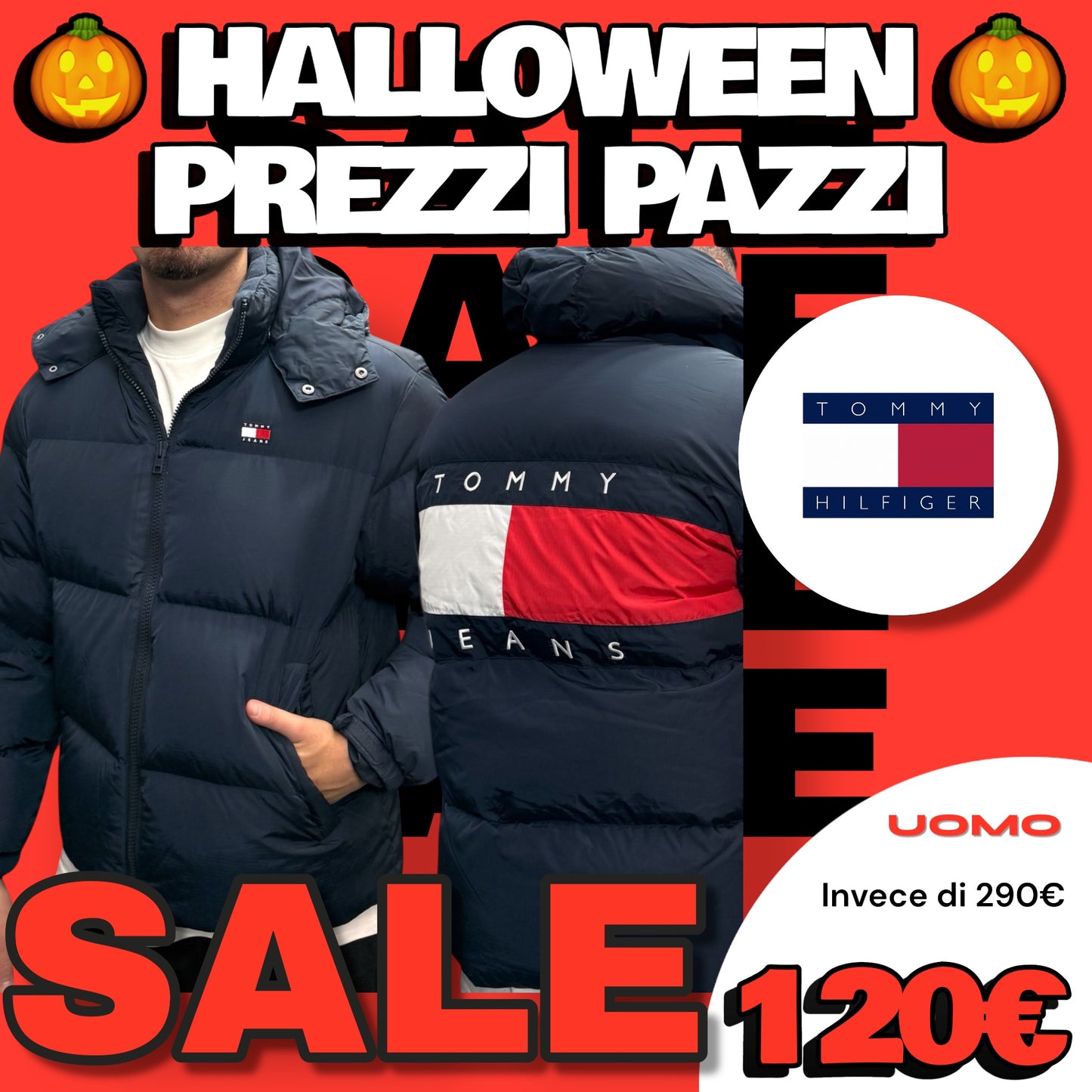 Giubbotto TOMMY HILFIGER Uomo, con cappuccio sganciabile e ricamo dietro alla schiena, (veste grande si consiglia una tg. In meno), col.Blu