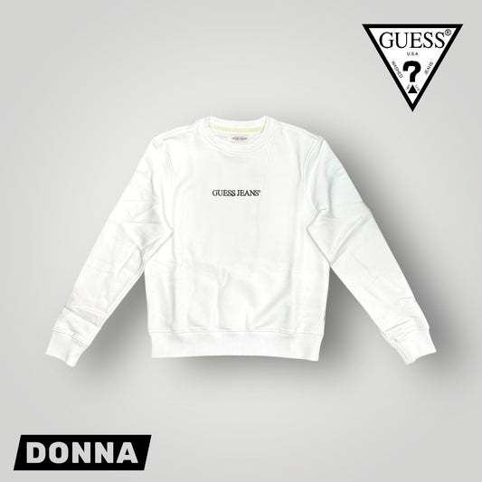 Felpa GUESS JEANS Donna girocollo con logo frontale ricamato, tex. felpato, Col.Bianco