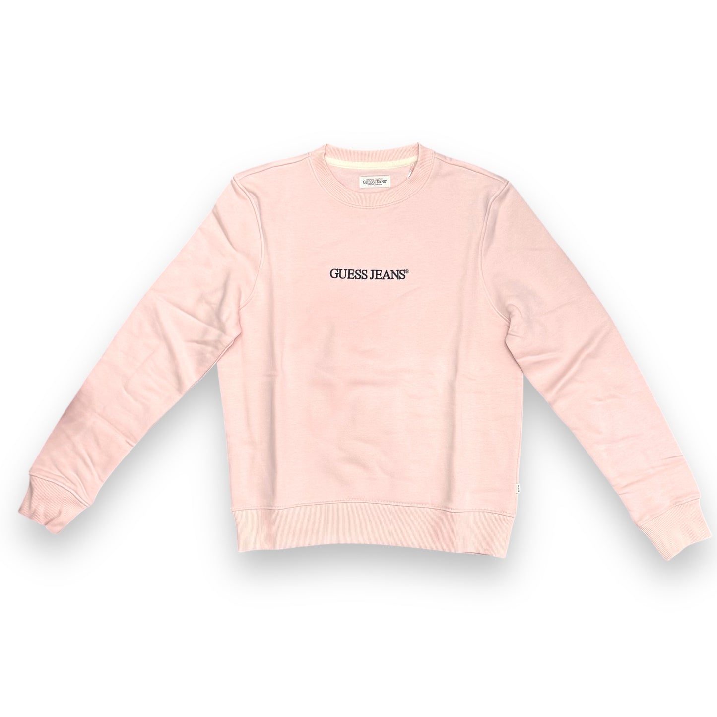 Felpa GUESS JEANS Donna girocollo con logo frontale ricamato, tex. felpato, Col.Rosa