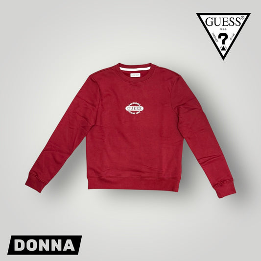Felpa GUESS JEANS Donna girocollo con logo frontale, tex. felpato, Col.Bordeaux (California GUESS Jeans 1981)