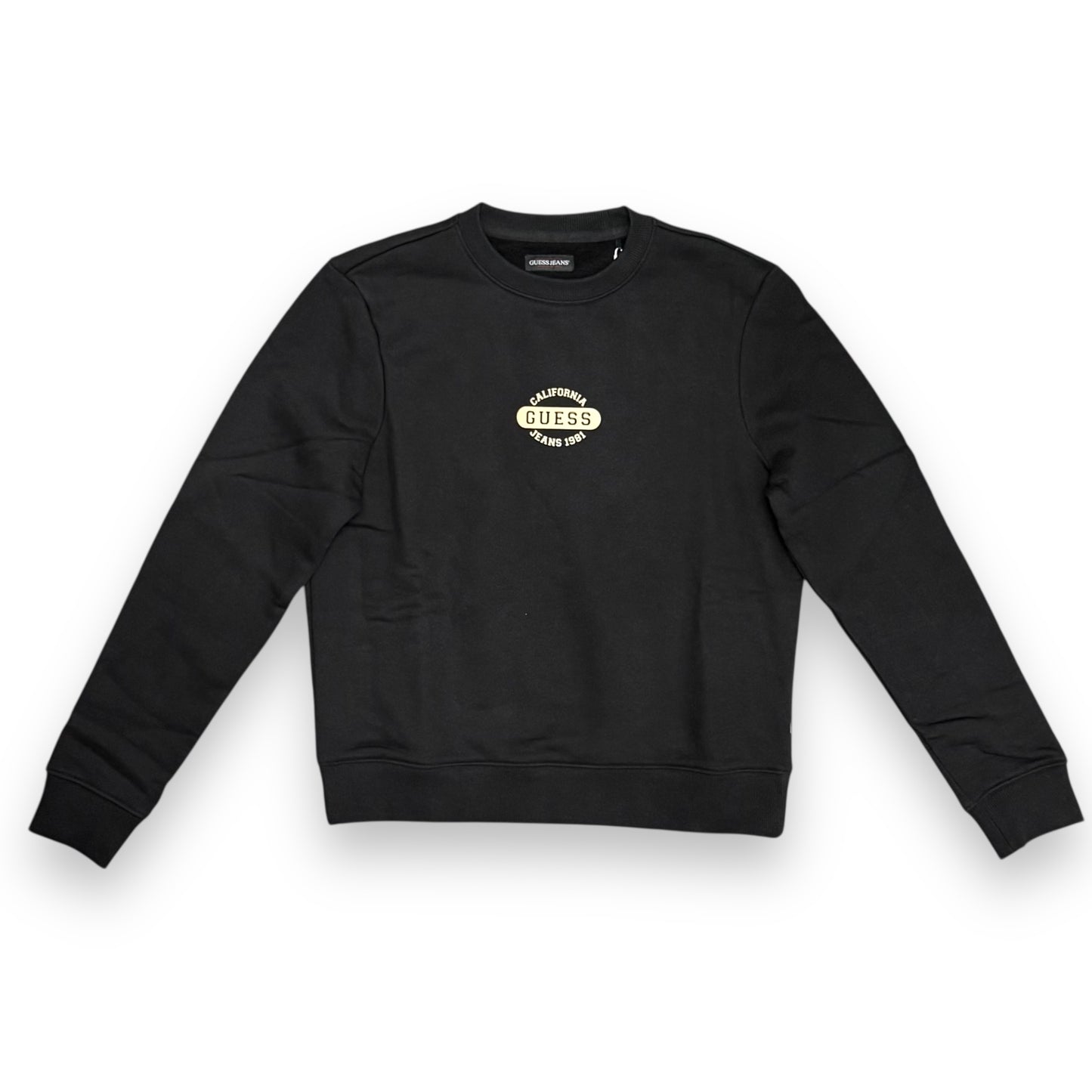 Felpa GUESS JEANS Donna girocollo con logo frontale, tex. felpato, Col.Nero (California GUESS Jeans 1981)